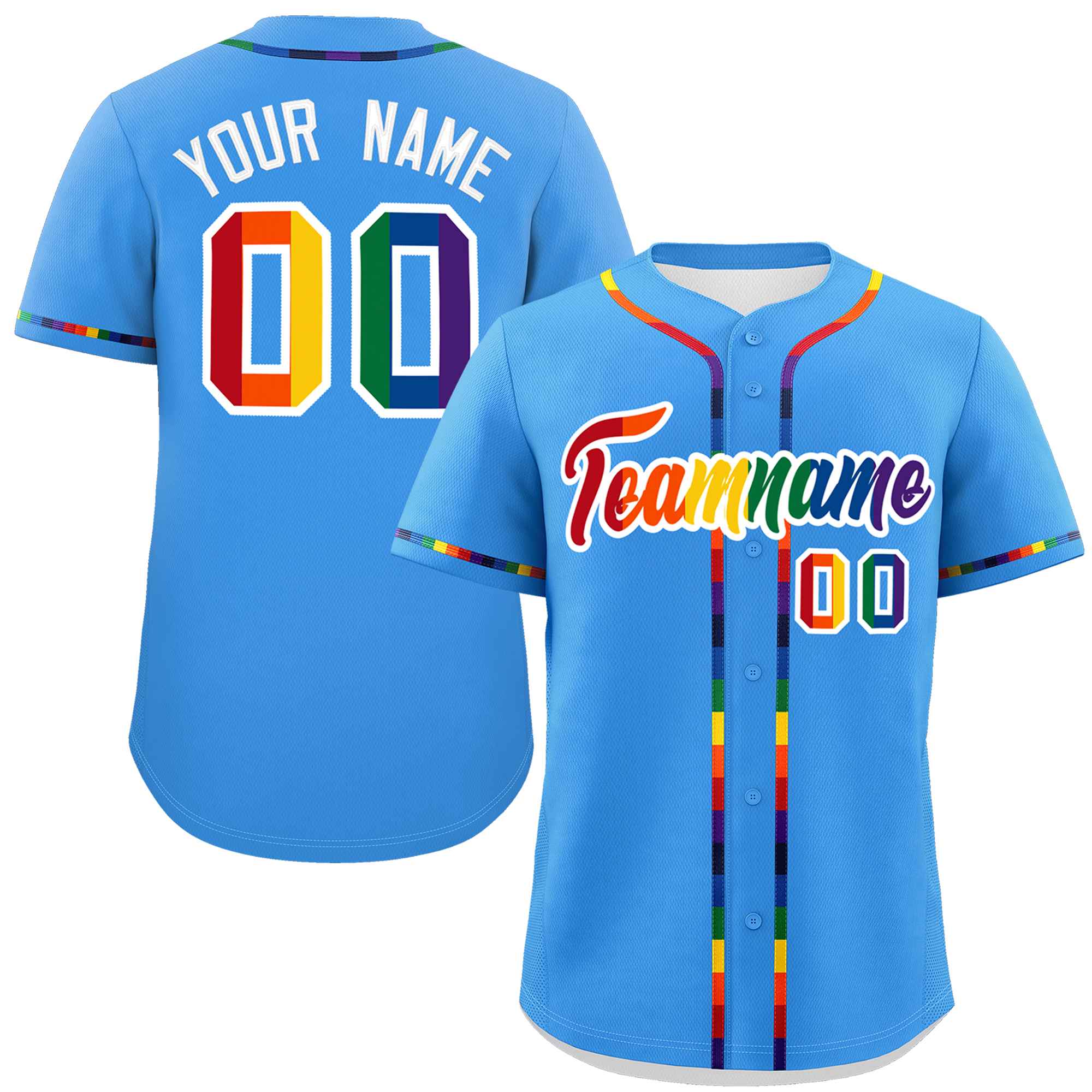 Custom Powder Blue LGBT Rainbow For Pride Month Classic Style Authentic Baseball Jersey