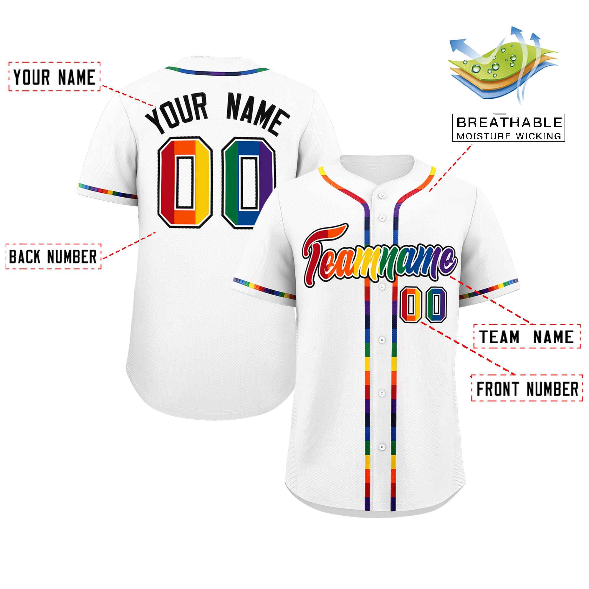 Custom White LGBT Rainbow For Pride Month Classic Style Authentic Baseball Jersey