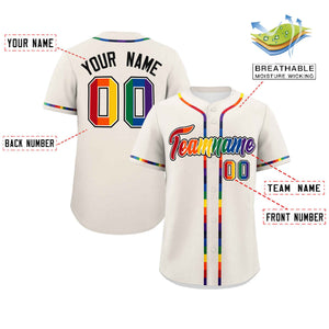 Custom Cream LGBT Rainbow For Pride Month Classic Style Authentic Baseball Jersey