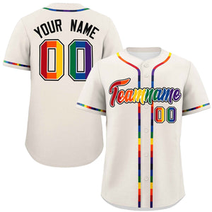 Custom Cream LGBT Rainbow For Pride Month Classic Style Authentic Baseball Jersey