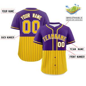 Custom Purple Gold Personalized Half Stripe Design Authentic Baseball Jersey