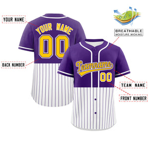 Custom Purple White Personalized Half Stripe Design Authentic Baseball Jersey