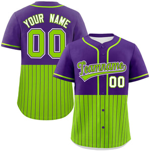 Custom Purple Neon Green Personalized Half Stripe Design Authentic Baseball Jersey