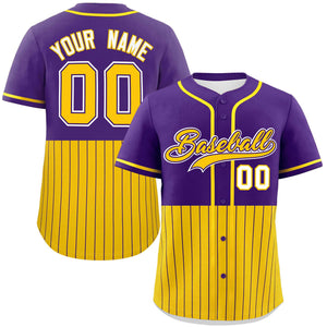 Custom Purple Gold Personalized Half Stripe Design Authentic Baseball Jersey