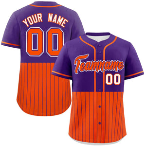 Custom Purple Orange Personalized Half Stripe Design Authentic Baseball Jersey