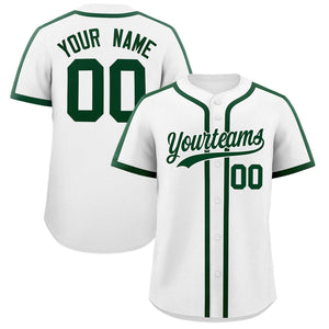 Custom White Green Personalized Classic Authentic Baseball Jersey