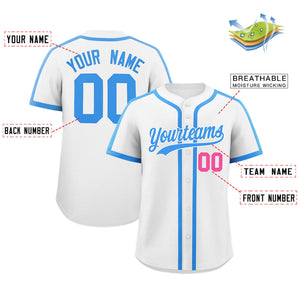 Custom White Powder Blue Personalized Classic Authentic Baseball Jersey