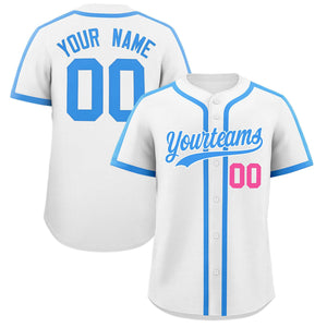 Custom White Powder Blue Personalized Classic Authentic Baseball Jersey