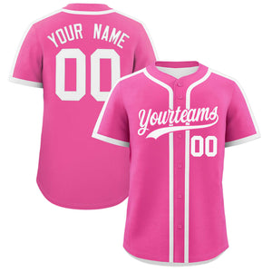 Custom Pink White Personalized Classic Authentic Baseball Jersey