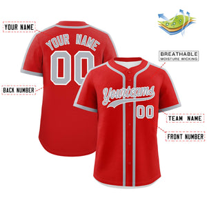 Custom Red Gray Personalized Classic Authentic Baseball Jersey