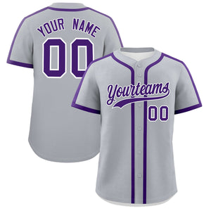 Custom Gray Purple Personalized Classic Authentic Baseball Jersey