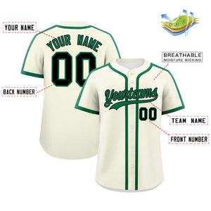 Custom Cream Kelly Green Personalized Classic Authentic Baseball Jersey