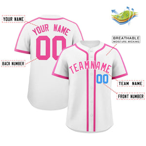 Custom White Pink Personalized Classic Authentic Baseball Jersey