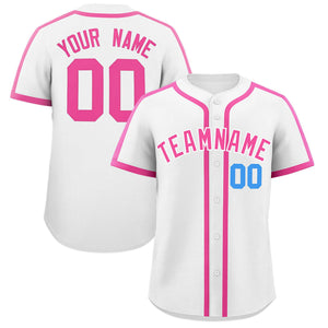 Custom White Pink Personalized Classic Authentic Baseball Jersey