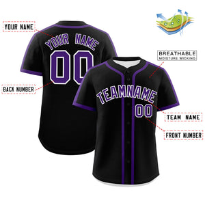 Custom Black Purple Personalized Classic Authentic Baseball Jersey