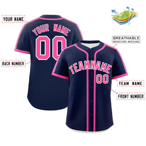 Custom Navy Pink Personalized Classic Authentic Baseball Jersey