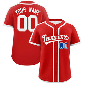 Custom Red White Personalized Classic Authentic Baseball Jersey