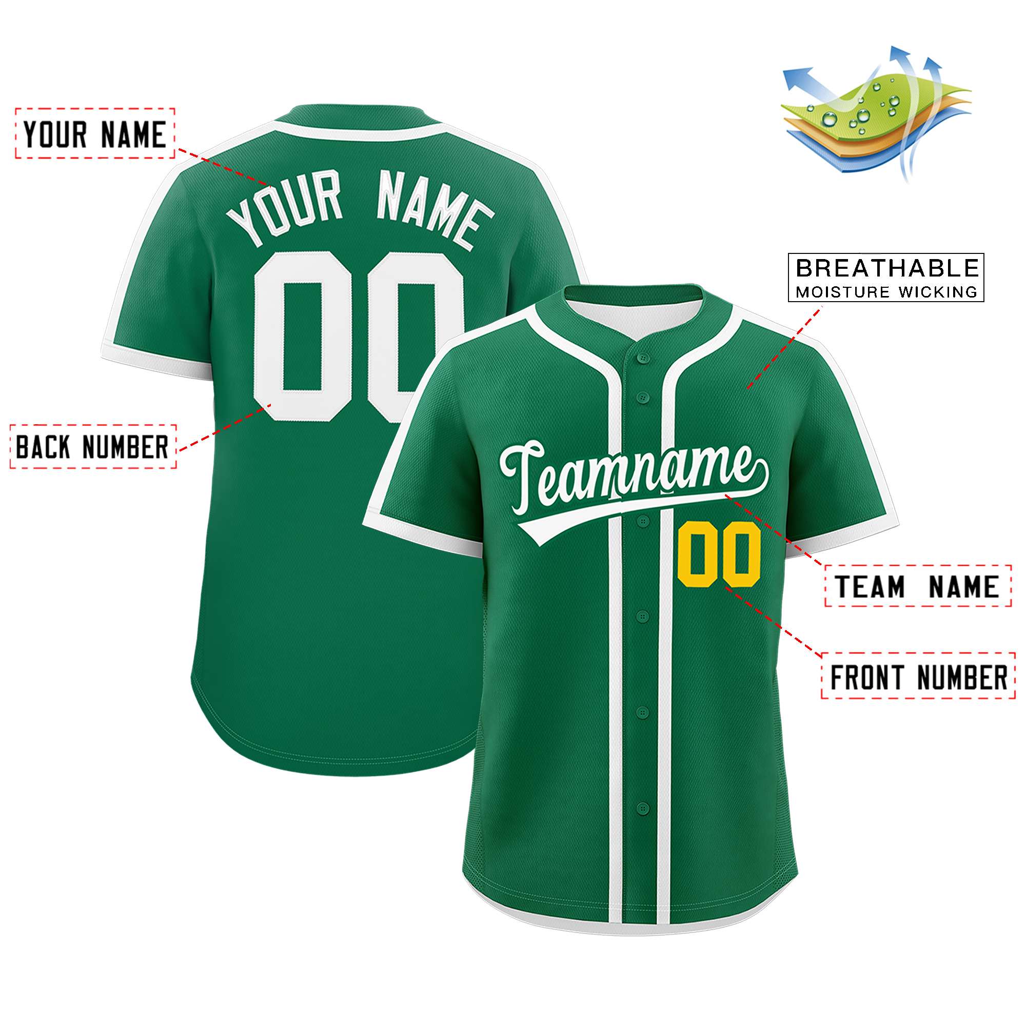 Custom Kelly Green White Personalized Classic Authentic Baseball Jersey