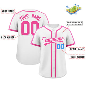 Custom White Pink Personalized Classic Authentic Baseball Jersey