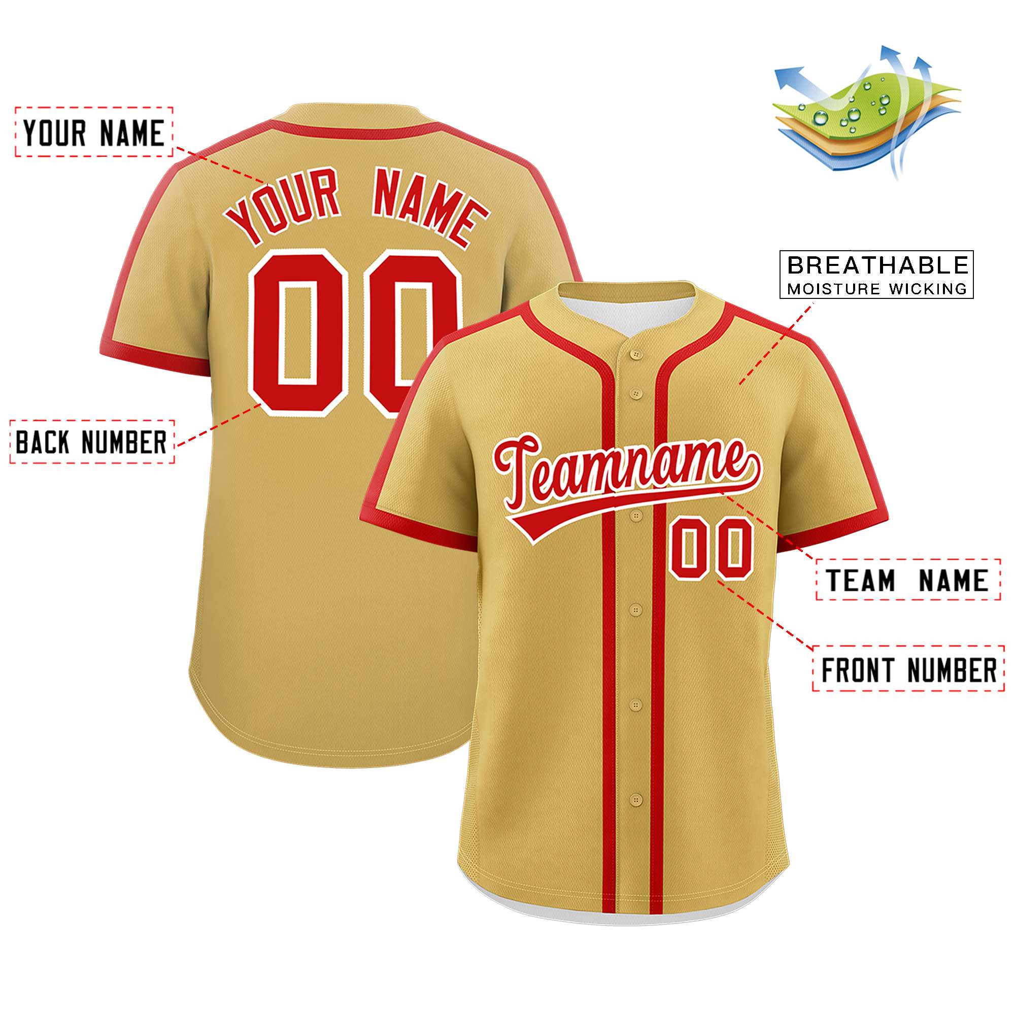 Custom Old Gold Red Personalized Classic Authentic Baseball Jersey