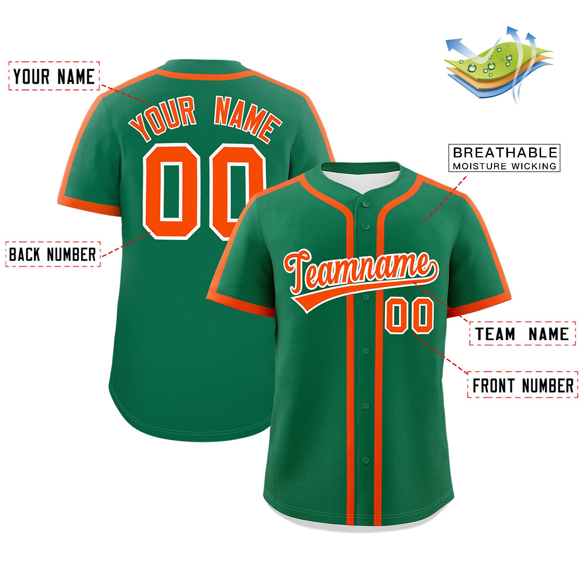 Custom Kelly Green Orange Personalized Classic Authentic Baseball Jersey