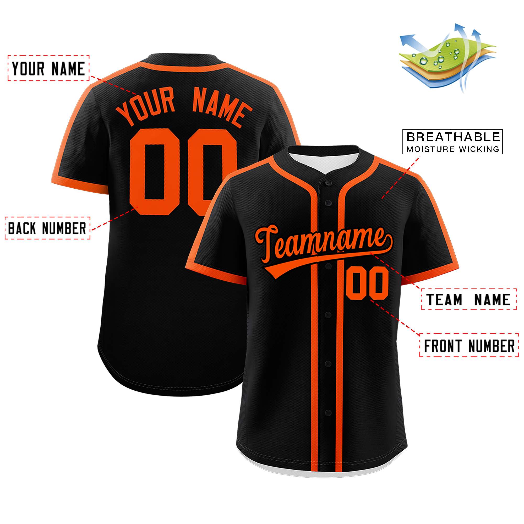 Custom Black Orange Personalized Classic Authentic Baseball Jersey