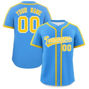 Custom Powder Blue Gold Personalized Classic Authentic Baseball Jersey