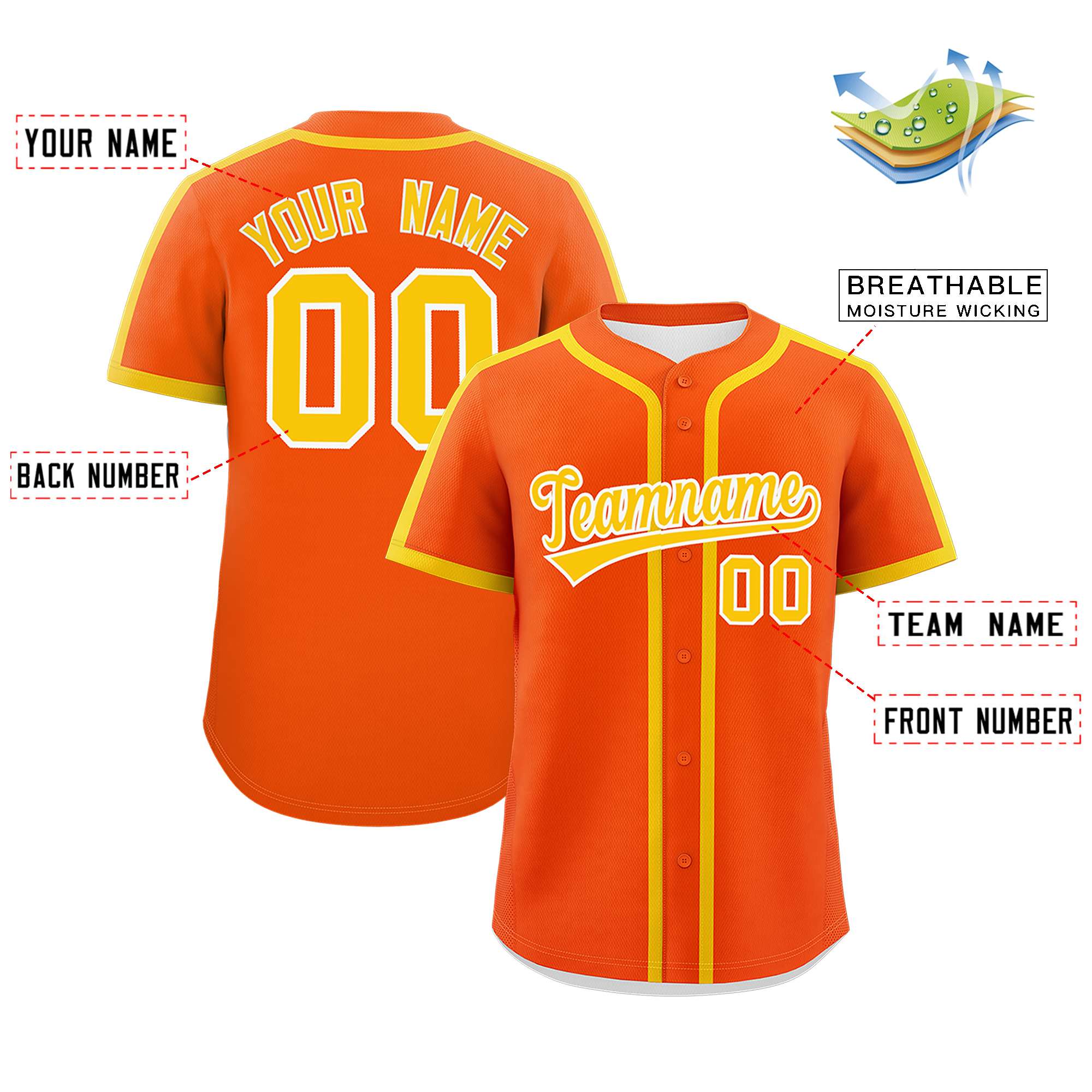 Custom Orange Gold Personalized Classic Authentic Baseball Jersey