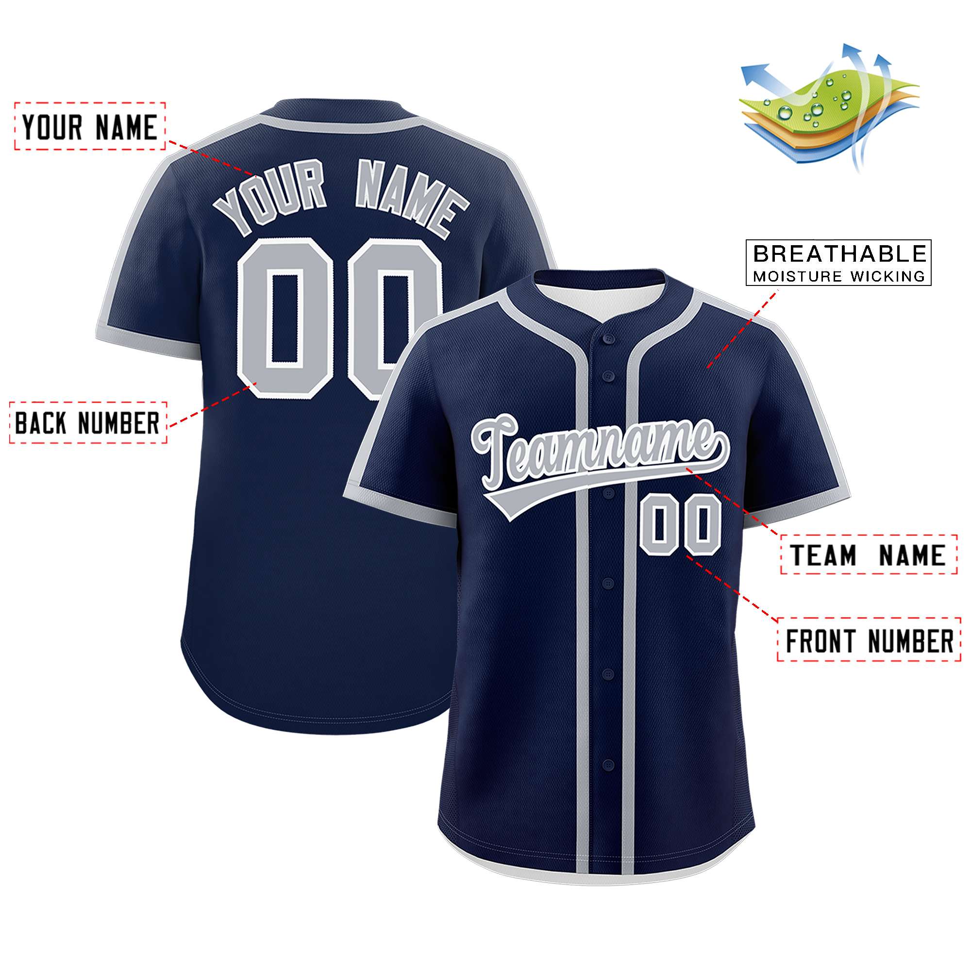 Custom Navy Gray Personalized Classic Authentic Baseball Jersey