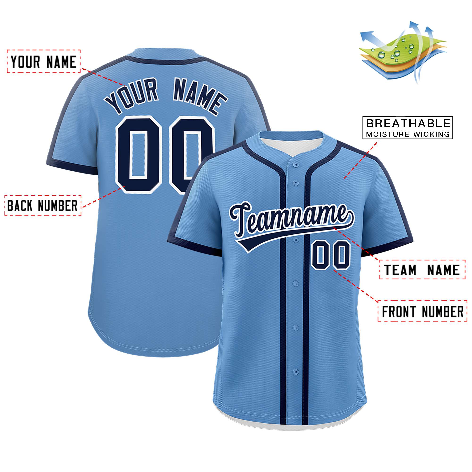 Custom Light Blue Navy Personalized Classic Authentic Baseball Jersey