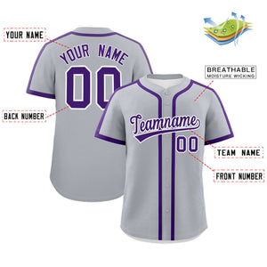 Custom Gray Purple Personalized Classic Authentic Baseball Jersey