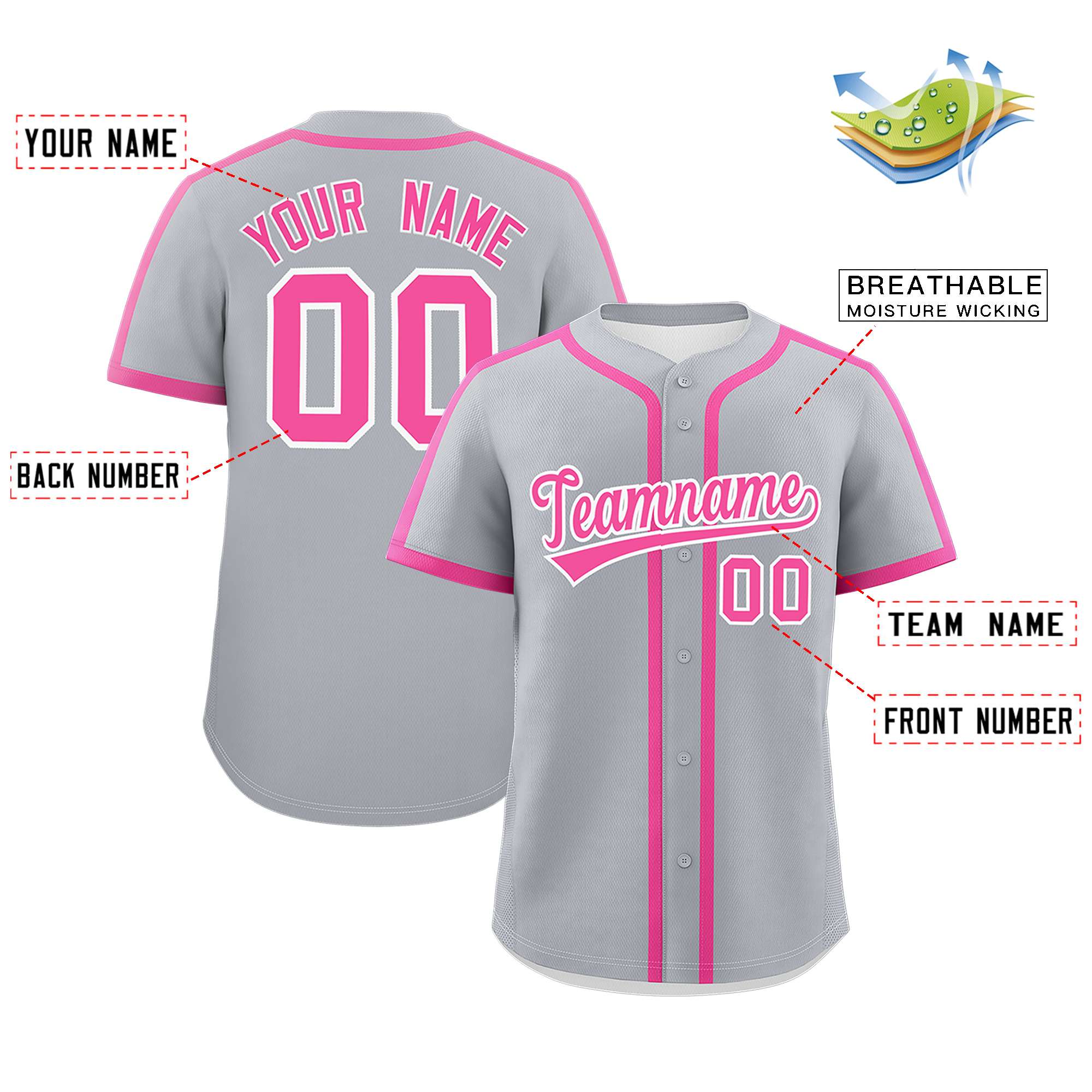 Custom Gray Pink Personalized Classic Authentic Baseball Jersey