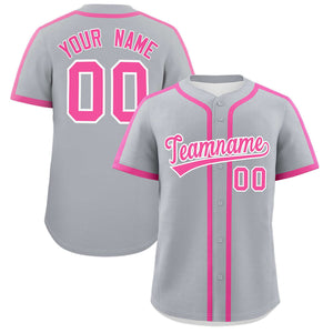 Custom Gray Pink Personalized Classic Authentic Baseball Jersey