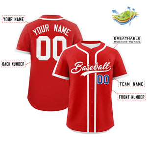 Custom Red White Personalized Classic Authentic Baseball Jersey