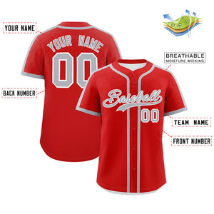 Custom Red Gray Personalized Classic Authentic Baseball Jersey