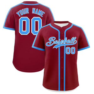 Custom Crimson Powder Blue Personalized Classic Authentic Baseball Jersey