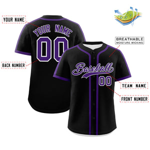 Custom Black Purple Personalized Classic Authentic Baseball Jersey