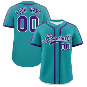 Custom Teal Purple Personalized Classic Authentic Baseball Jersey