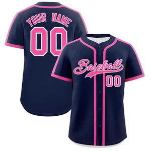 Custom Navy Pink Personalized Classic Authentic Baseball Jersey