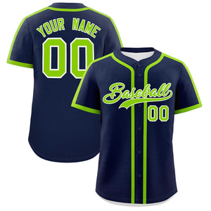 Custom Navy Neon Green Personalized Classic Authentic Baseball Jersey