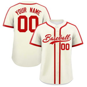 Custom Cream Red Personalized Classic Authentic Baseball Jersey