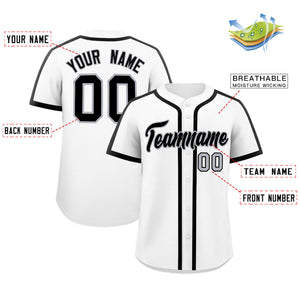 Custom White Black Personalized Classic Authentic Baseball Jersey