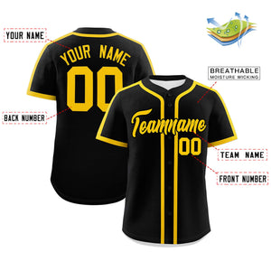 Custom Black Gold Personalized Classic Authentic Baseball Jersey