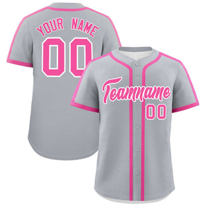 Custom Gray Pink Personalized Classic Authentic Baseball Jersey