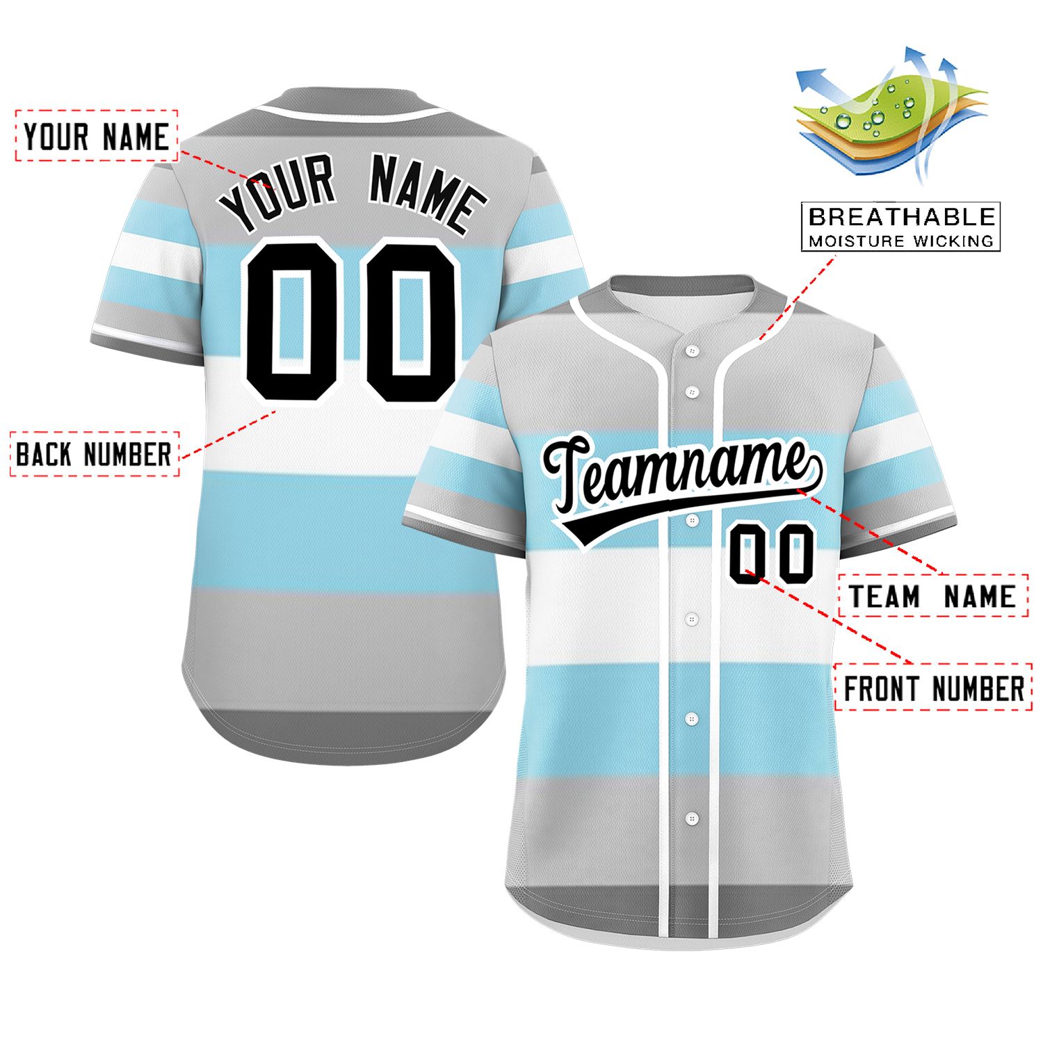 Custom Gray Powder Blue-White Demiboy For Pride Month Color Block Authentic Baseball Jersey