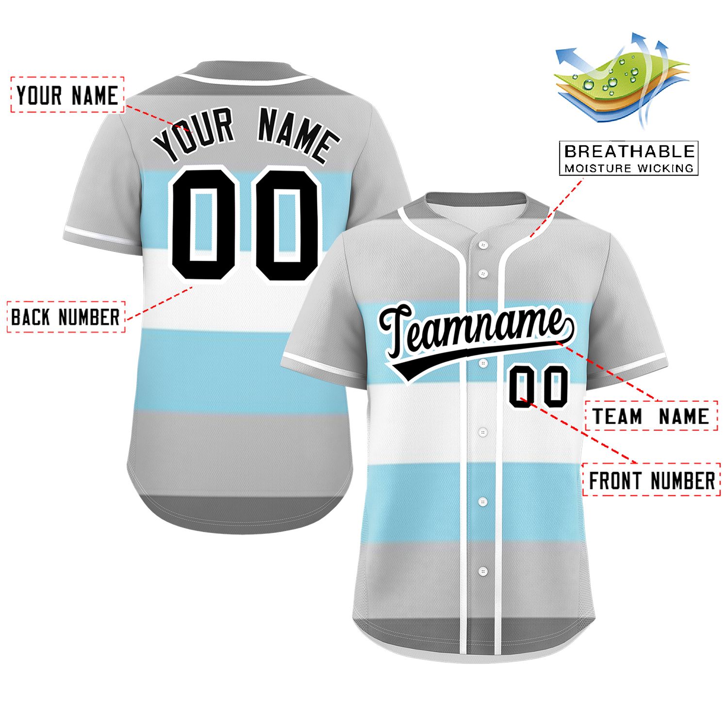 Custom Gray Powder Blue-White Demiboy For Pride Month Color Block Authentic Baseball Jersey