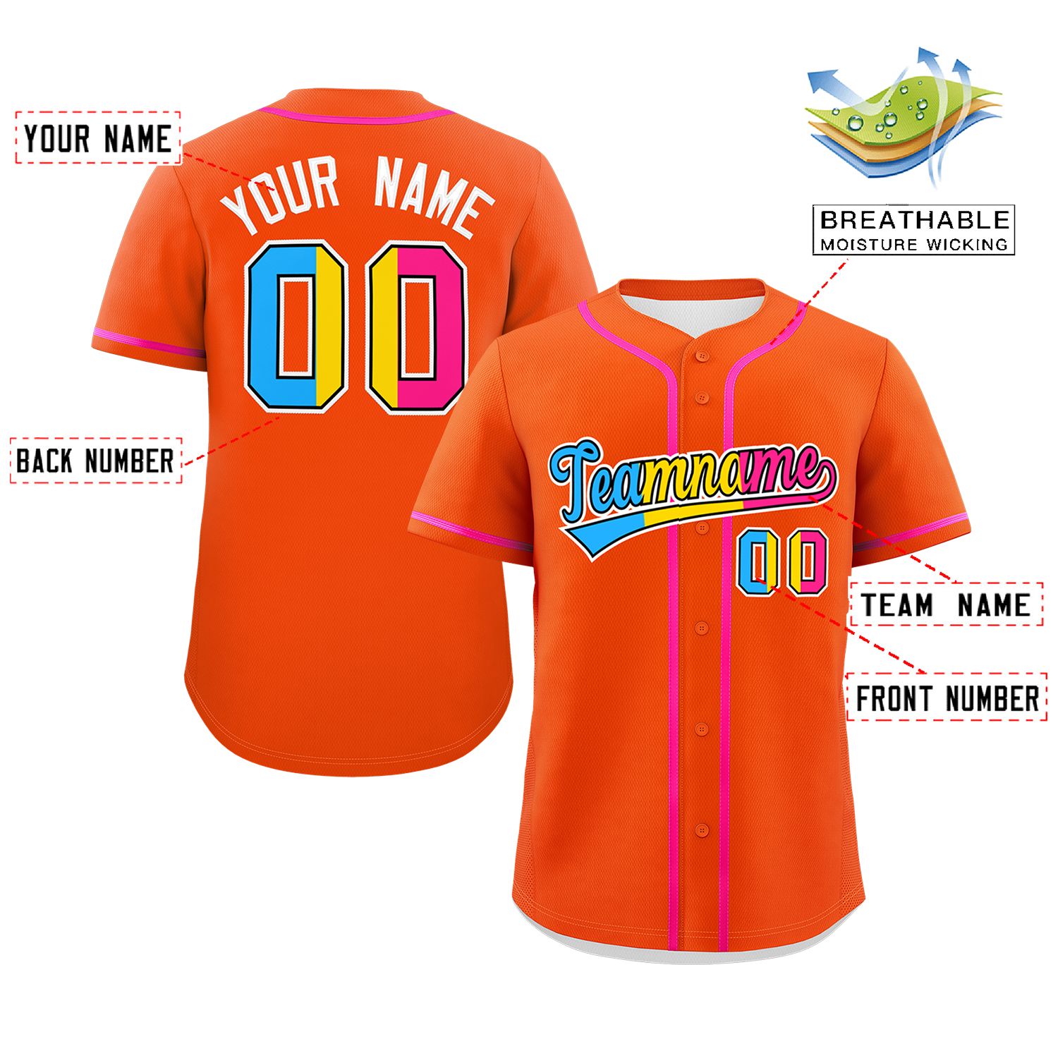 Custom Orange Pansexuality For Pride Month Classic Style Authentic Baseball Jersey