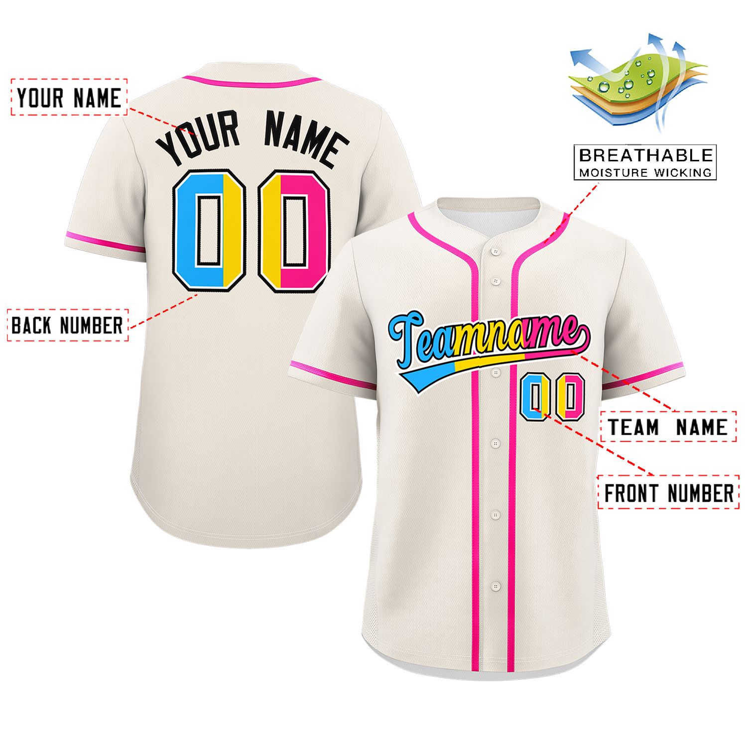 Custom Cream Pansexuality For Pride Month Classic Style Authentic Baseball Jersey