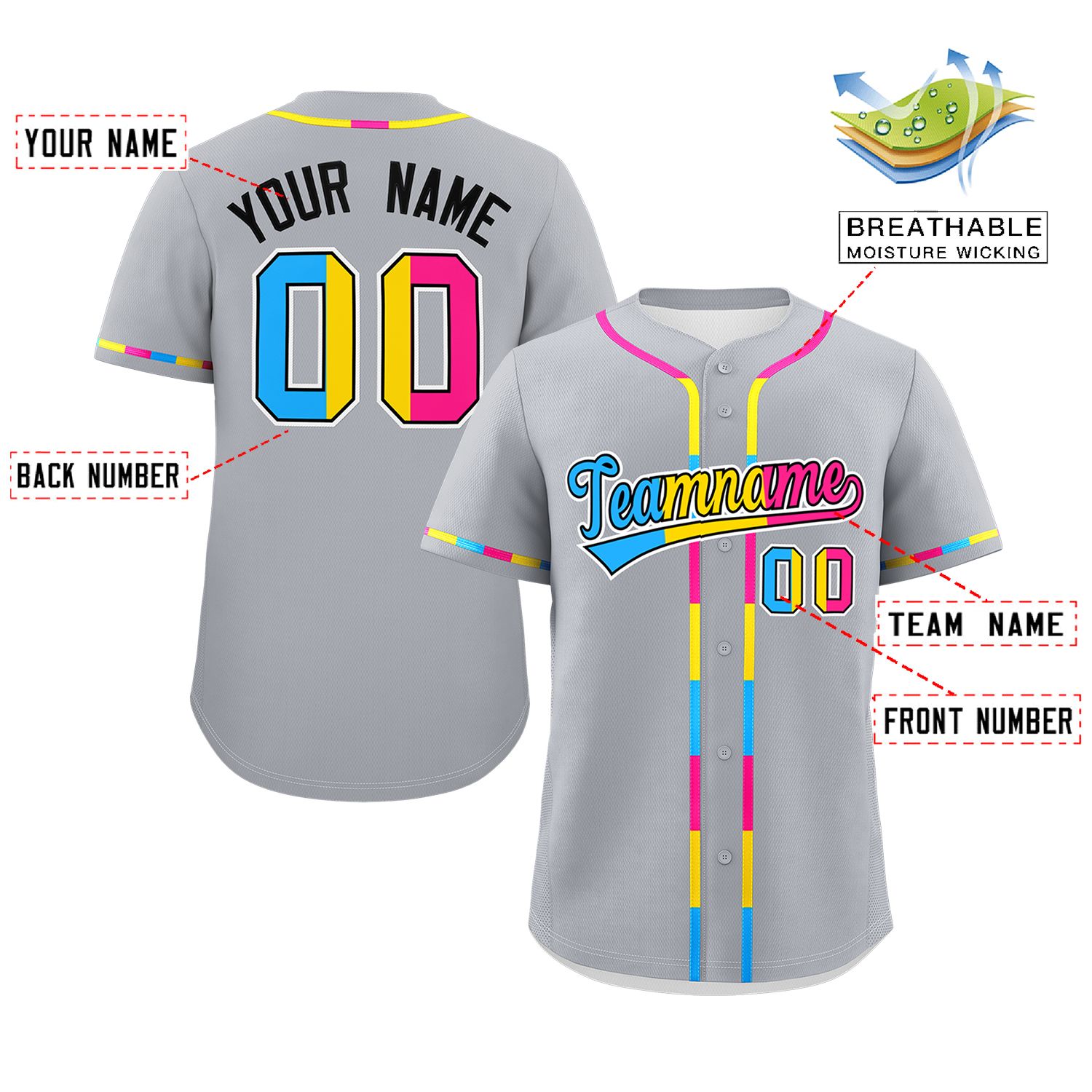 Custom Gray Pansexuality For Pride Month Classic Style Authentic Baseball Jersey