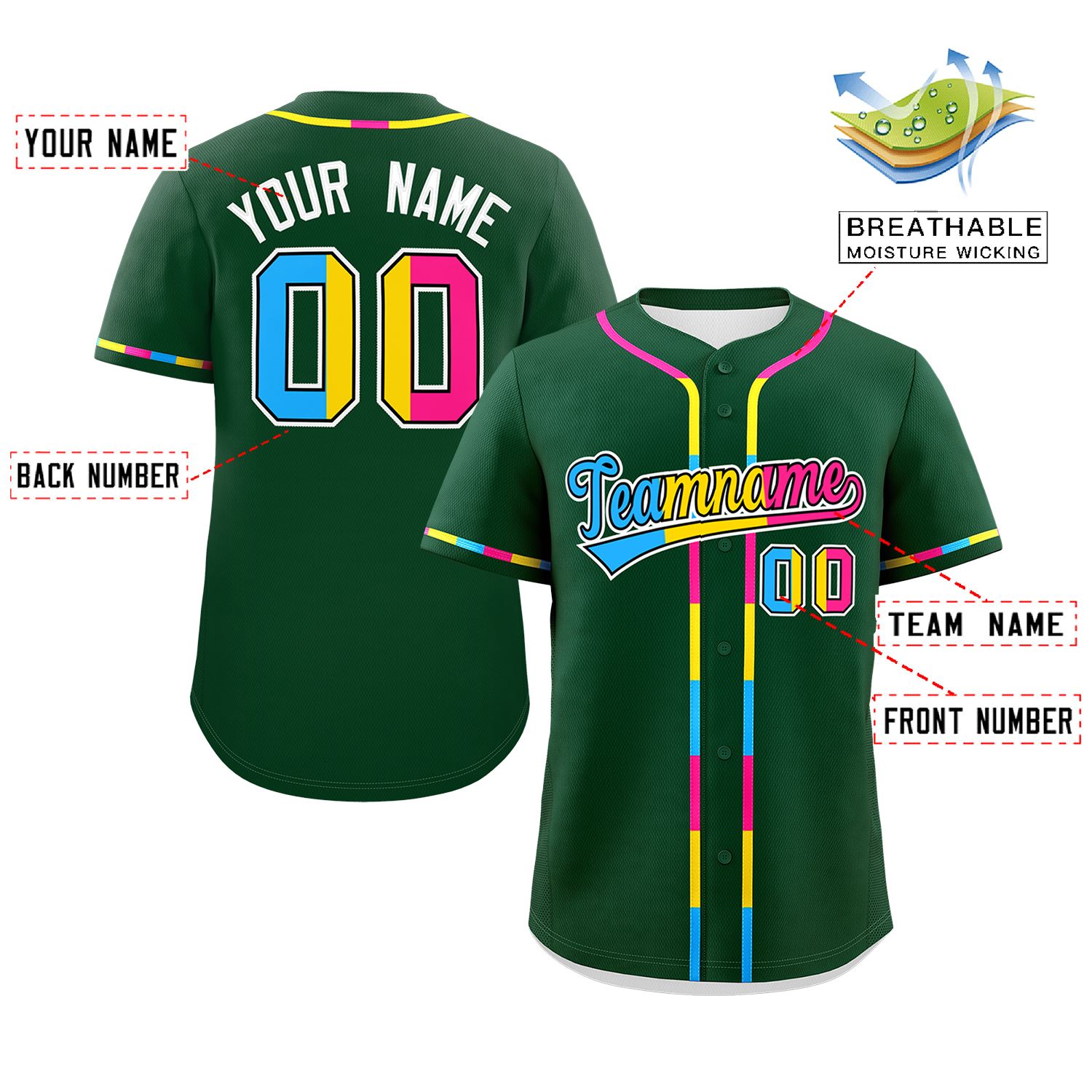 Custom Green Pansexuality For Pride Month Classic Style Authentic Baseball Jersey